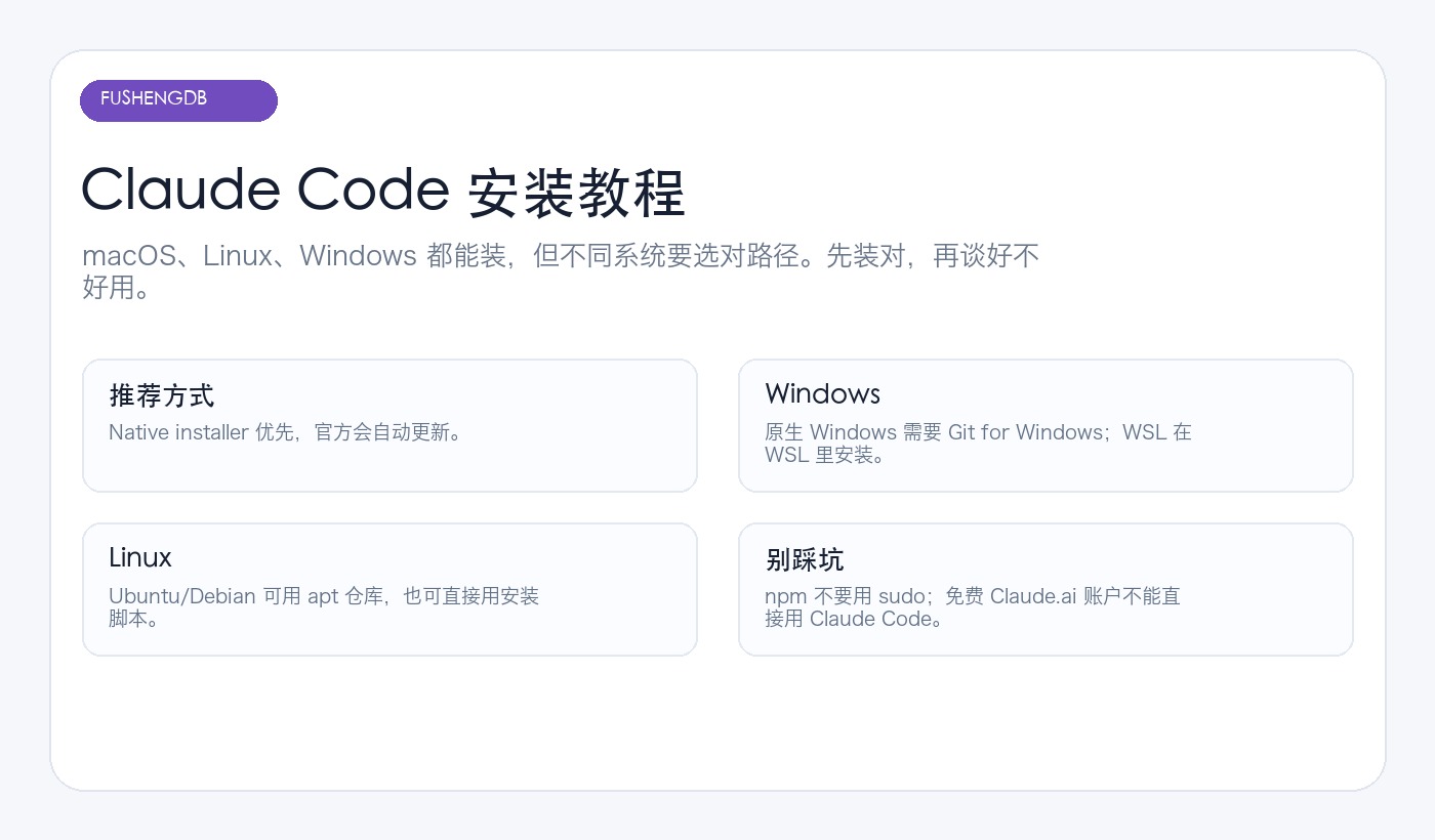 Claude Code 安装别乱来：macOS、Windows、Linux 我会这样装